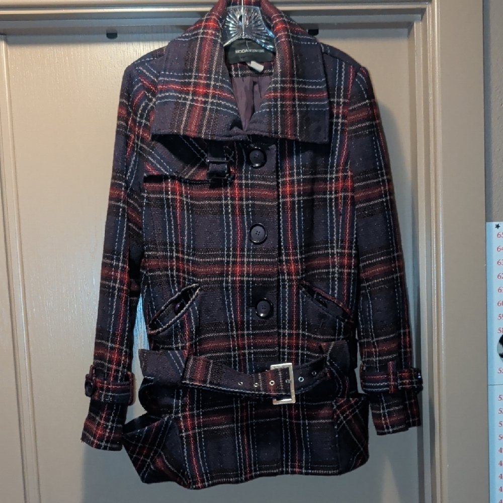 Moda International Plum & Red Pea Coat